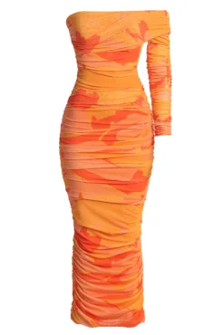 Orange Capri Ruched Dress -Trendify Store DJL30470BS ORANGE