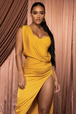 Yellow Kristiana Slit Dress -Trendify Store HOLIDAY2022 PART1 61