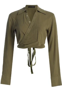 Olive Drift Away Linen Wrap Top 13 Olive Drift Away Linen Wrap Top -Trendify Store IMG 9478copy