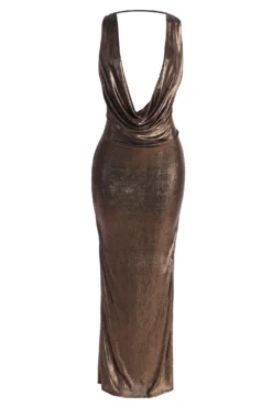 Rose Gold Highlights Cowl Neck Maxi Dress -Trendify Store IMG 9802copy