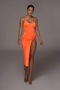 Orange Aldis Satin Slit Dress