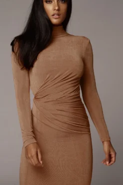Tan Kara Mock Neck Dress 11 Tan Kara Mock Neck Dress -Trendify Store JLUXLABEL0085beige