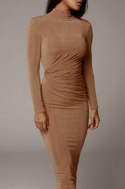 Tan Kara Mock Neck Dress 12 Tan Kara Mock Neck Dress -Trendify Store JLUXLABEL0094beige