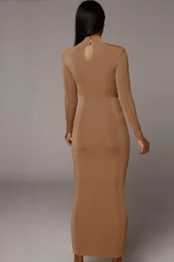 Tan Kara Mock Neck Dress 13 Tan Kara Mock Neck Dress -Trendify Store JLUXLABEL0145beige