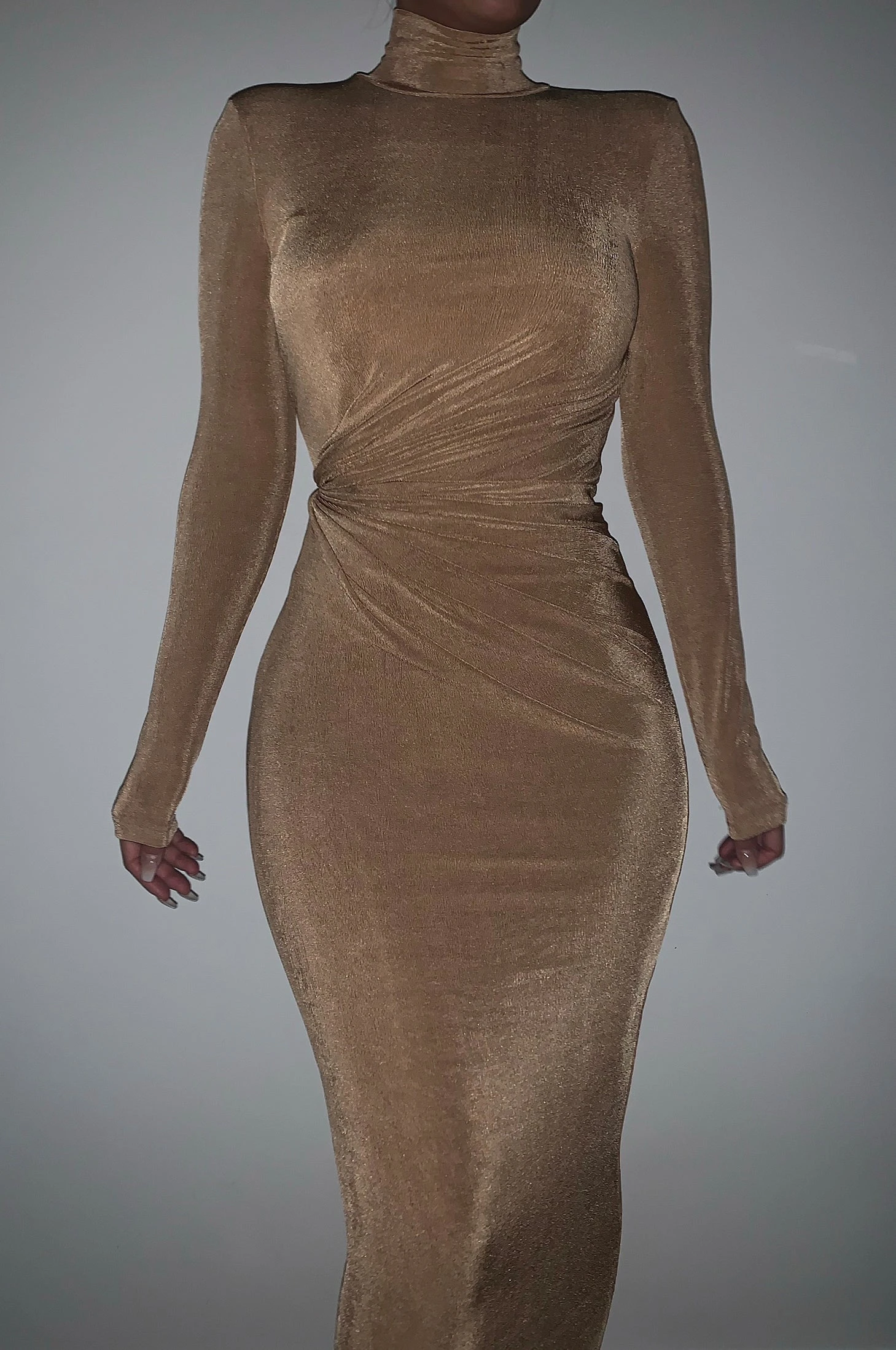 Tan Kara Mock Neck Dress 3 Tan Kara Mock Neck Dress - Image 3
