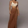 Pecan Noelia Linen Slit Skirt