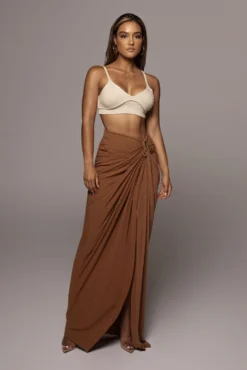 Pecan Noelia Linen Slit Skirt