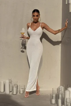 White Elba Knit Maxi Dress