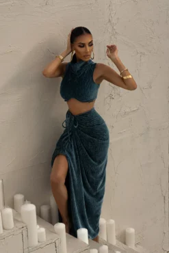 Teal Chosen One Velvet Skirt Set 33 Teal Chosen One Velvet Skirt Set -Trendify Store LOVEISHERNAME 73