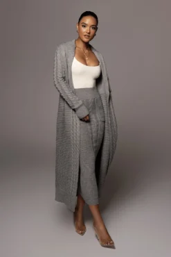 Grey Evana Cable Knit Cardigan