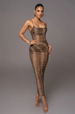 Snakeskin Make An Entrance Cowl Neck Dress