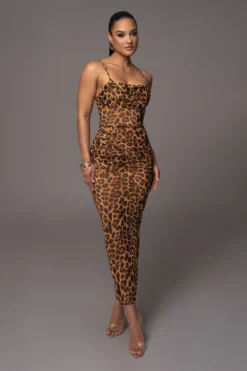 Leopard Make An Entrance Cowl Neck Dress