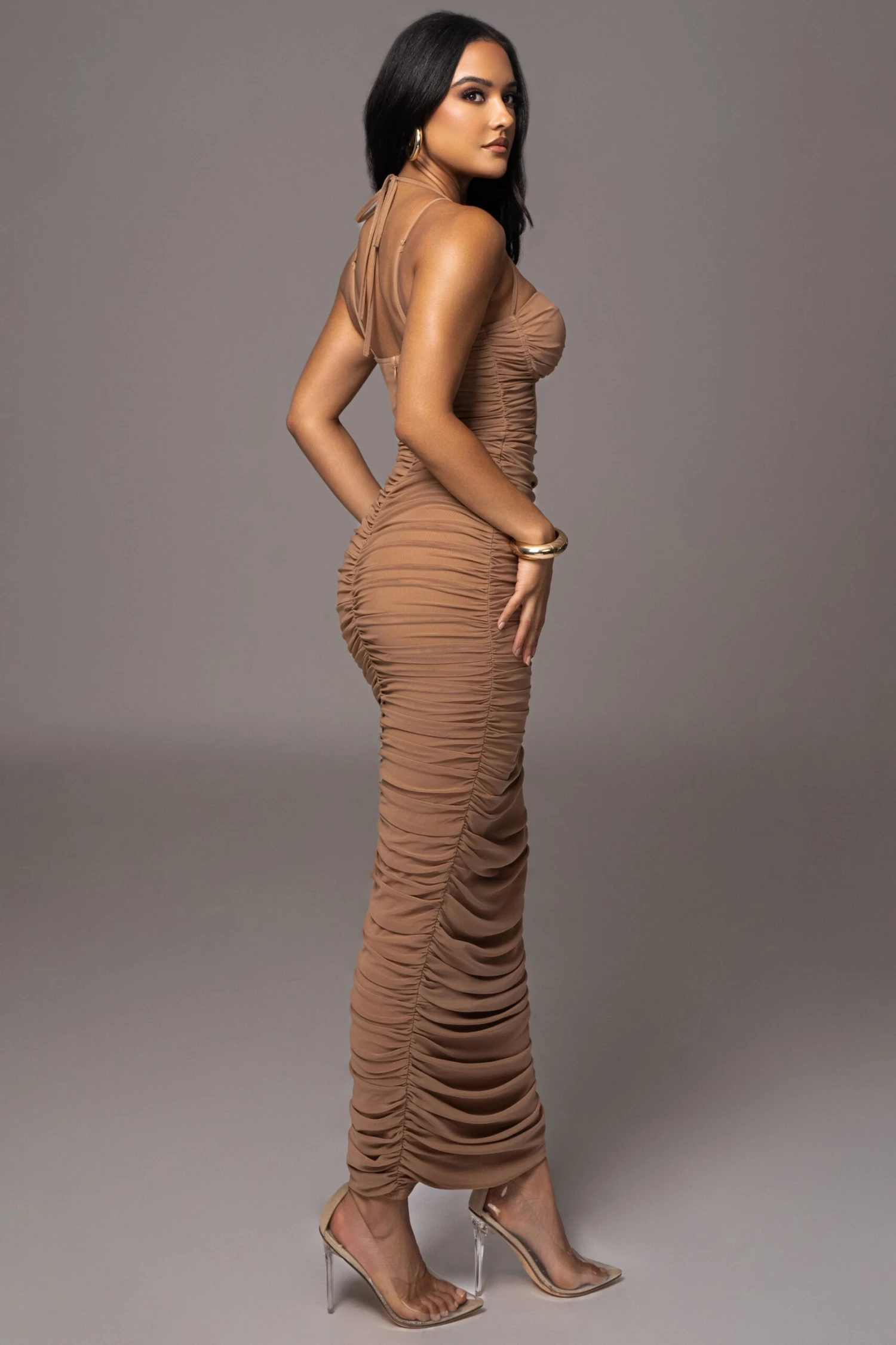 Tan Elite Mesh Maxi Dress 6 Tan Elite Mesh Maxi Dress - Image 6