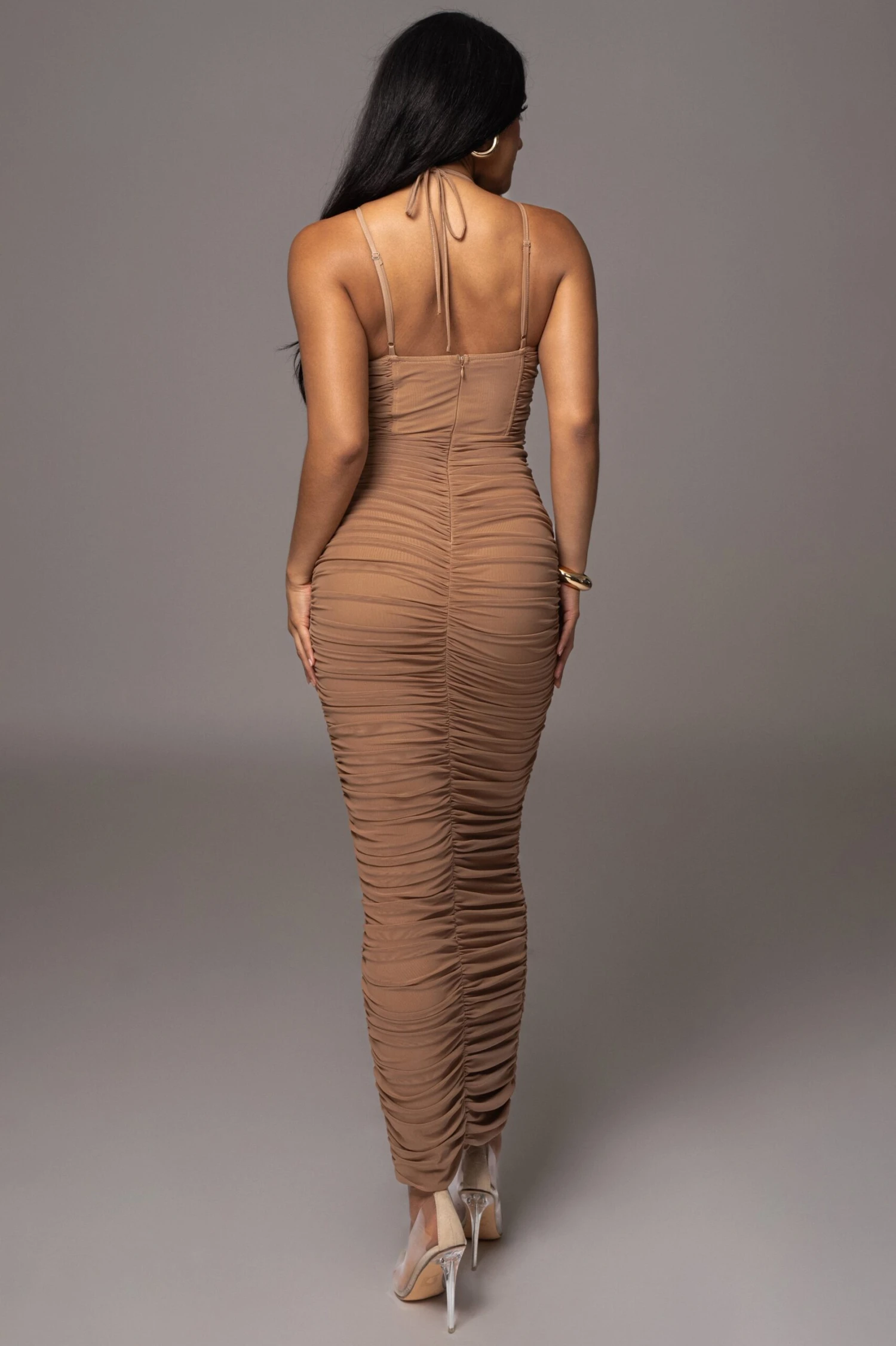 Tan Elite Mesh Maxi Dress 8 Tan Elite Mesh Maxi Dress - Image 8