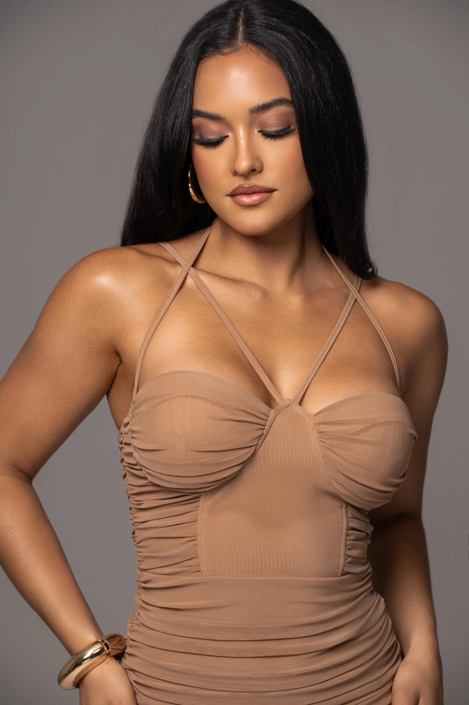 Tan Elite Mesh Maxi Dress 2 Tan Elite Mesh Maxi Dress - Image 2