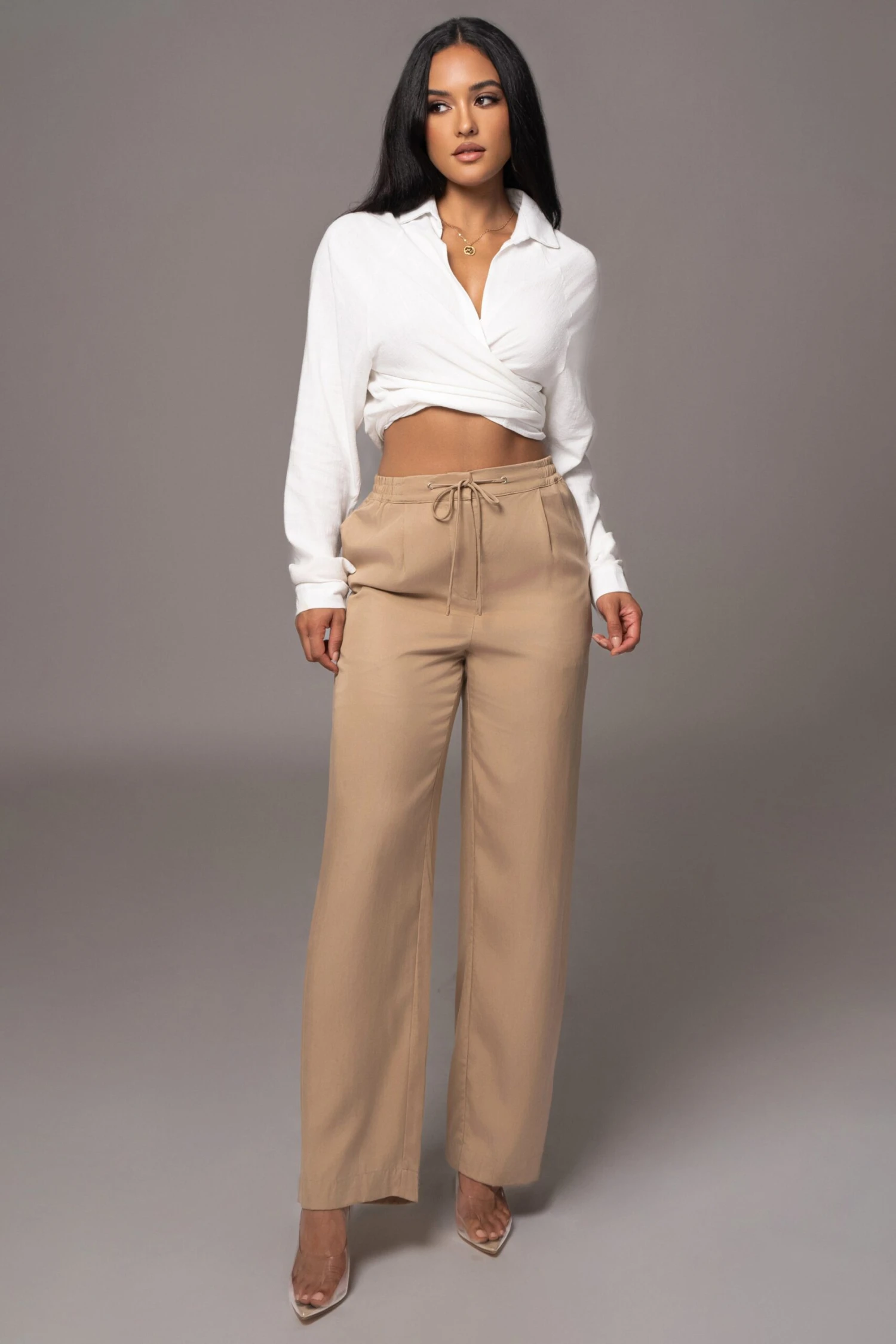 Tan Nova Nylon Drawstring Pants 1 Tan Nova Nylon Drawstring Pants