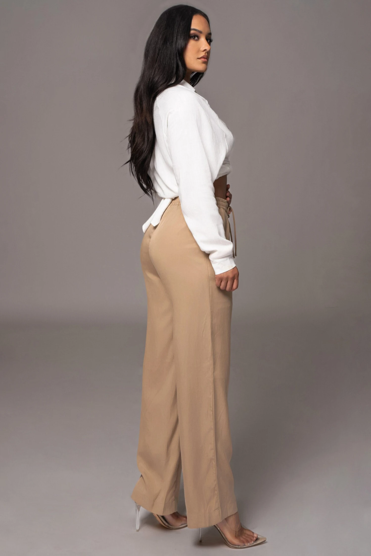 Tan Nova Nylon Drawstring Pants 3 Tan Nova Nylon Drawstring Pants - Image 3