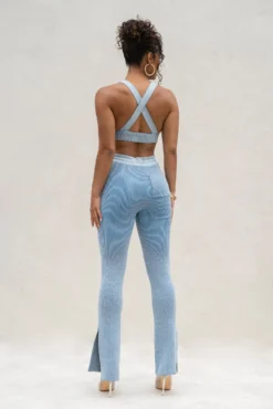 Denim/White Faya Ribbed Pants -Trendify Store PRODUCT AUG222022 KNITS 26