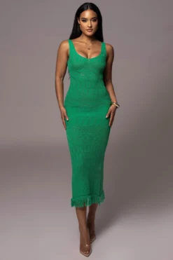 Green Ballari Crochet Knit Maxi Dress