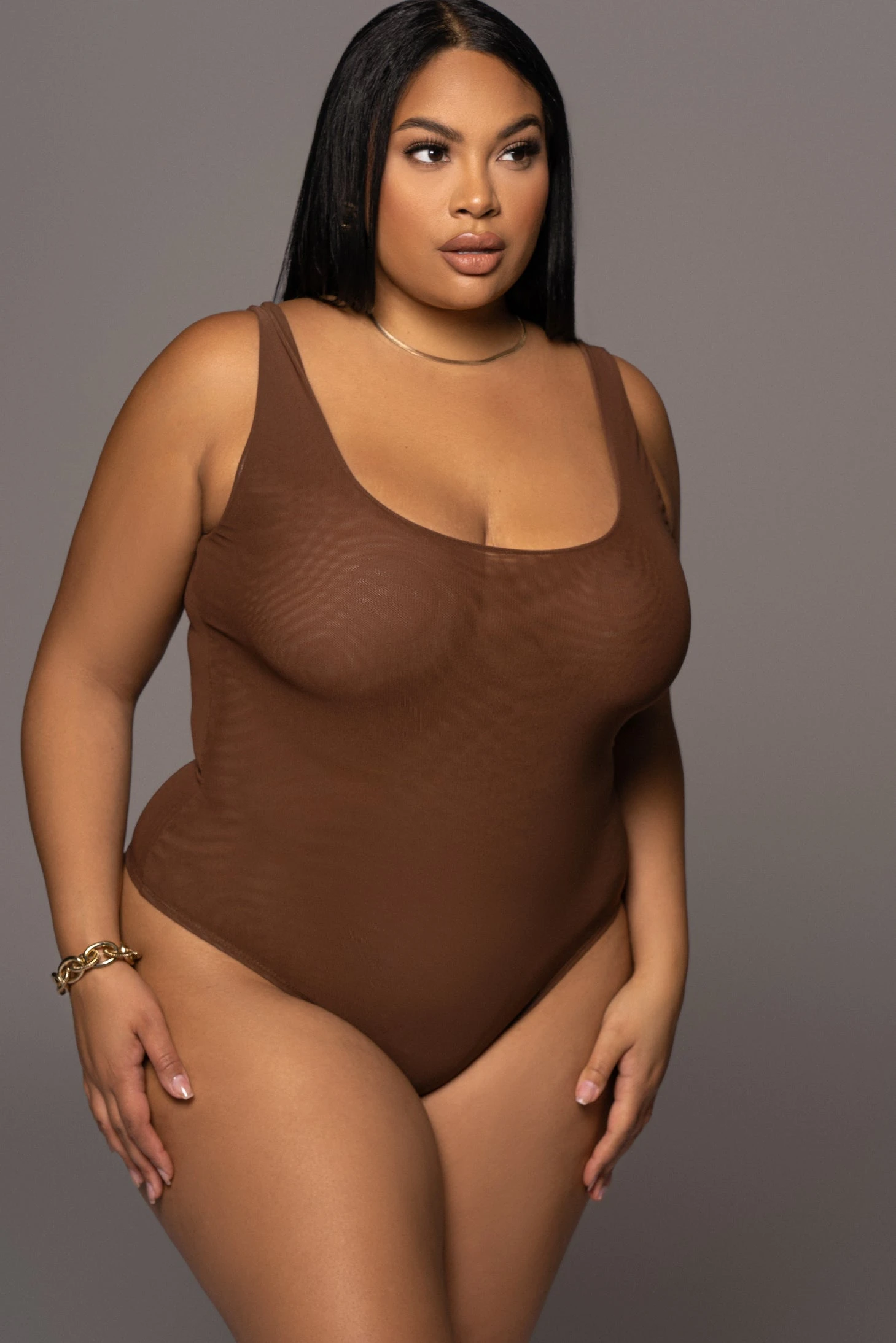 Chocolate Mesh Essential Tank Bodysuit Undergarment 4 Chocolate Mesh Essential Tank Bodysuit Undergarment - Image 4
