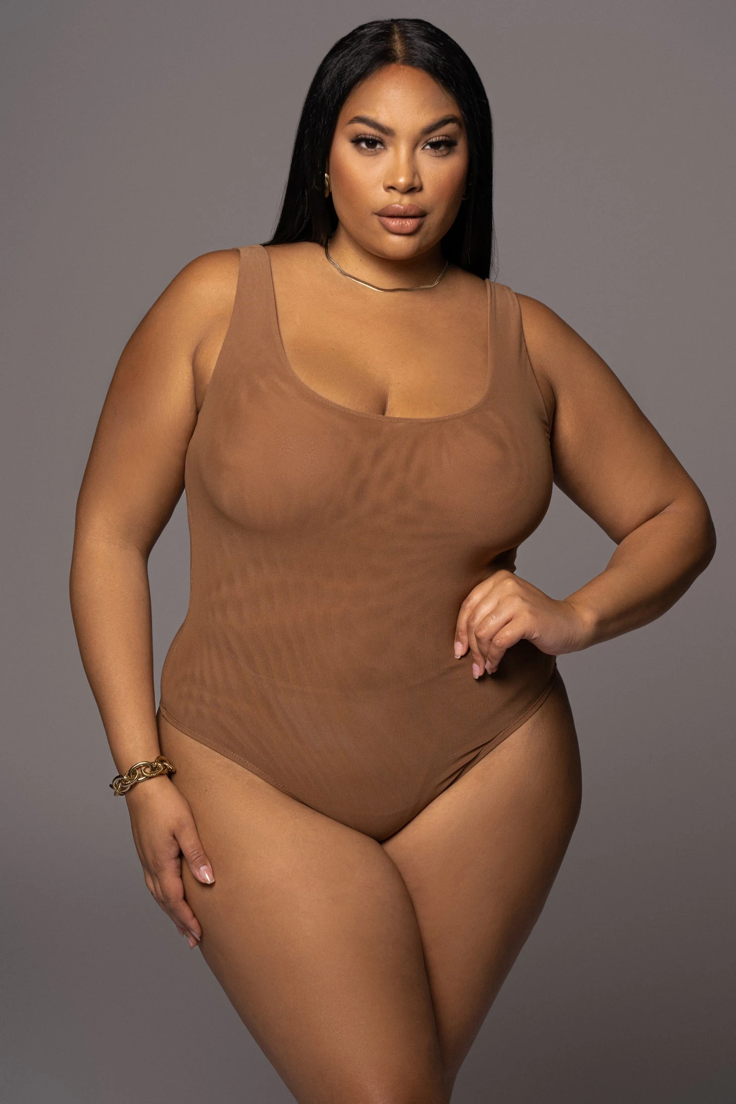 Pecan Mesh Essentials Tank Bodysuit Undergarment 2 Pecan Mesh Essentials Tank Bodysuit Undergarment - Image 2