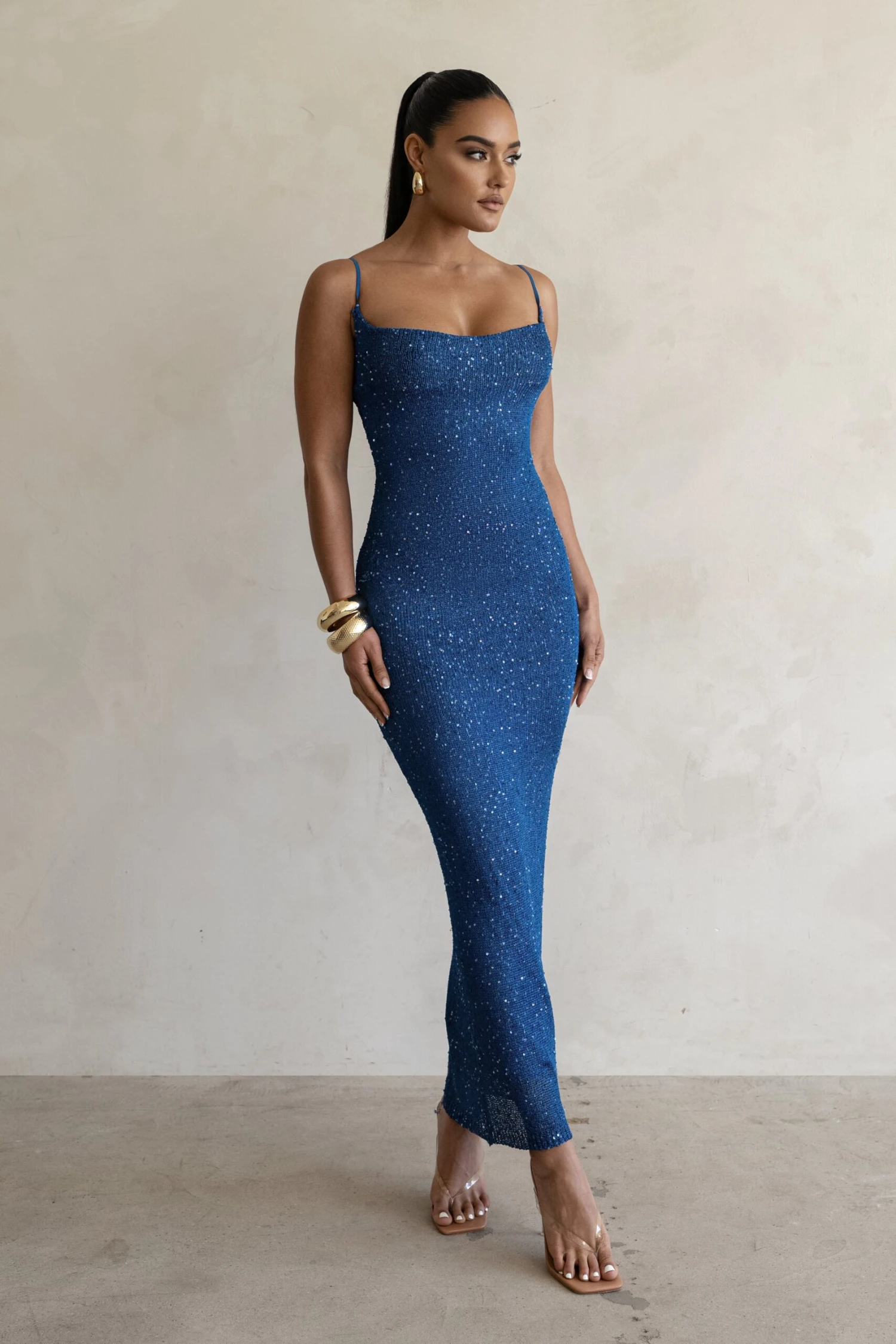 Blue Noemie Sequin Maxi Dress 1 Blue Noemie Sequin Maxi Dress