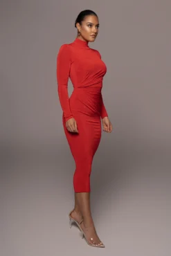 Red Kara Mock Neck Dress -Trendify Store PRODUCT JAN102022 324