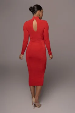 Red Kara Mock Neck Dress -Trendify Store PRODUCT JAN102022 325
