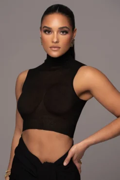 New Release 5 Black Barely There Turtleneck Top