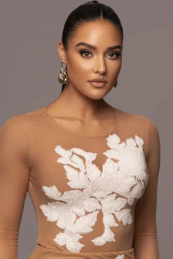 White Charmed Embroidered Mesh Bodysuit -Trendify Store PRODUCT JAN52023 VDAY 136