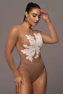 White Charmed Embroidered Mesh Bodysuit -Trendify Store PRODUCT JAN52023 VDAY 140