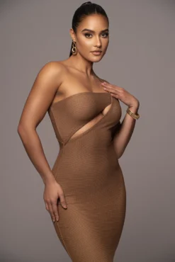 Tan Genasis One Shoulder Dress -Trendify Store PRODUCT JAN52023 VDAY 251