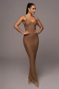 Tan Elba Knit Maxi Dress