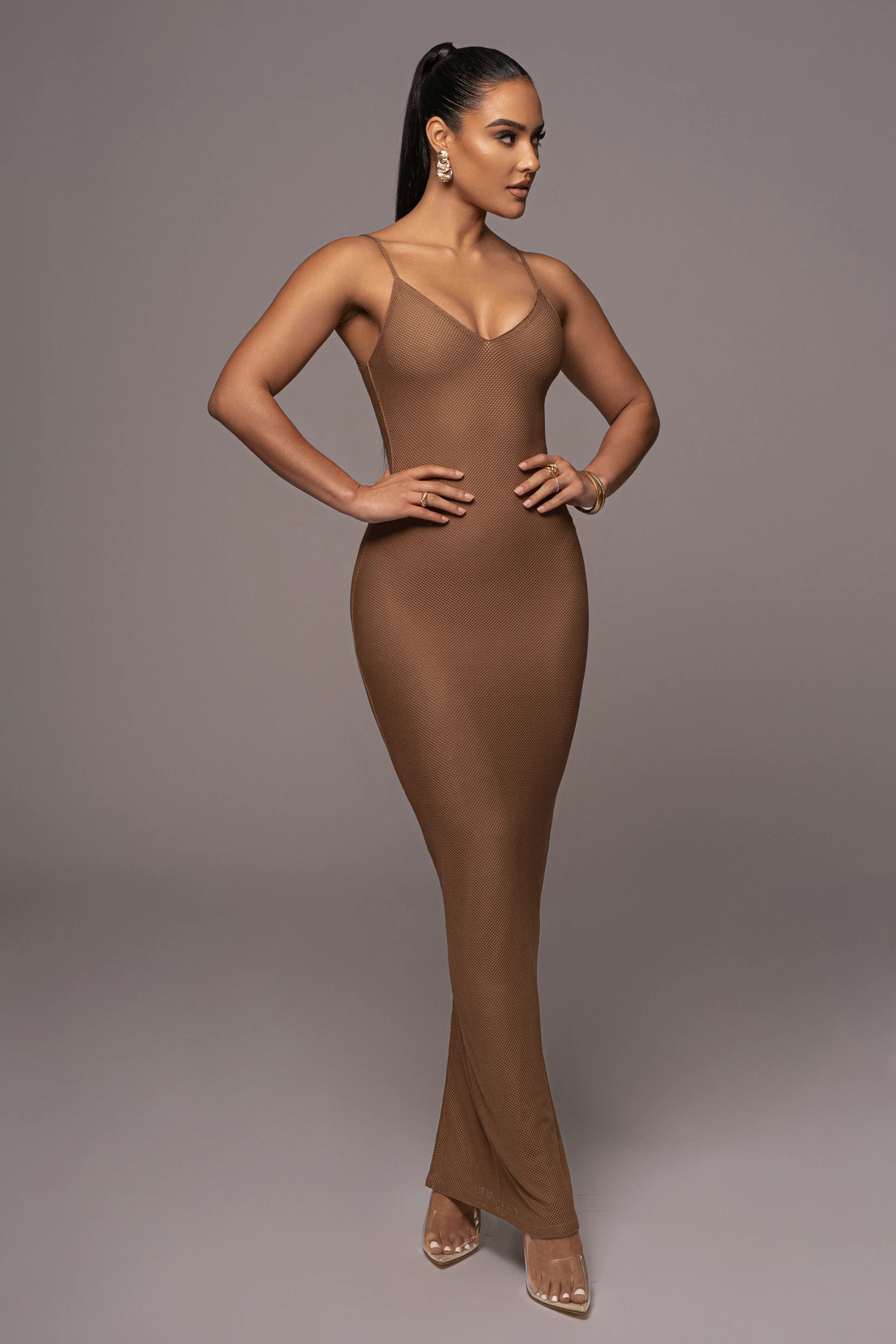 Tan Elba Knit Maxi Dress 1 Tan Elba Knit Maxi Dress