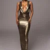 Gold Highlights Cowl Neck Maxi Dress