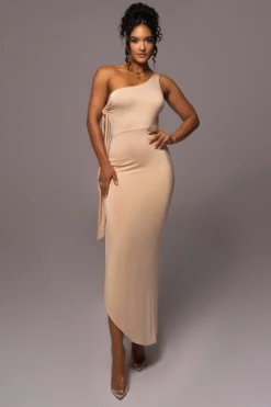 Tan Out Of Mind One Shoulder Dress -Trendify Store PRODUCT JUL112023 NEWARRIVALS 100 scaled