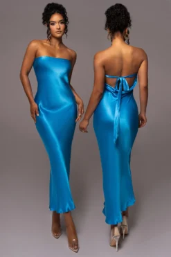 Blue Irina Satin Strapless Maxi Dress