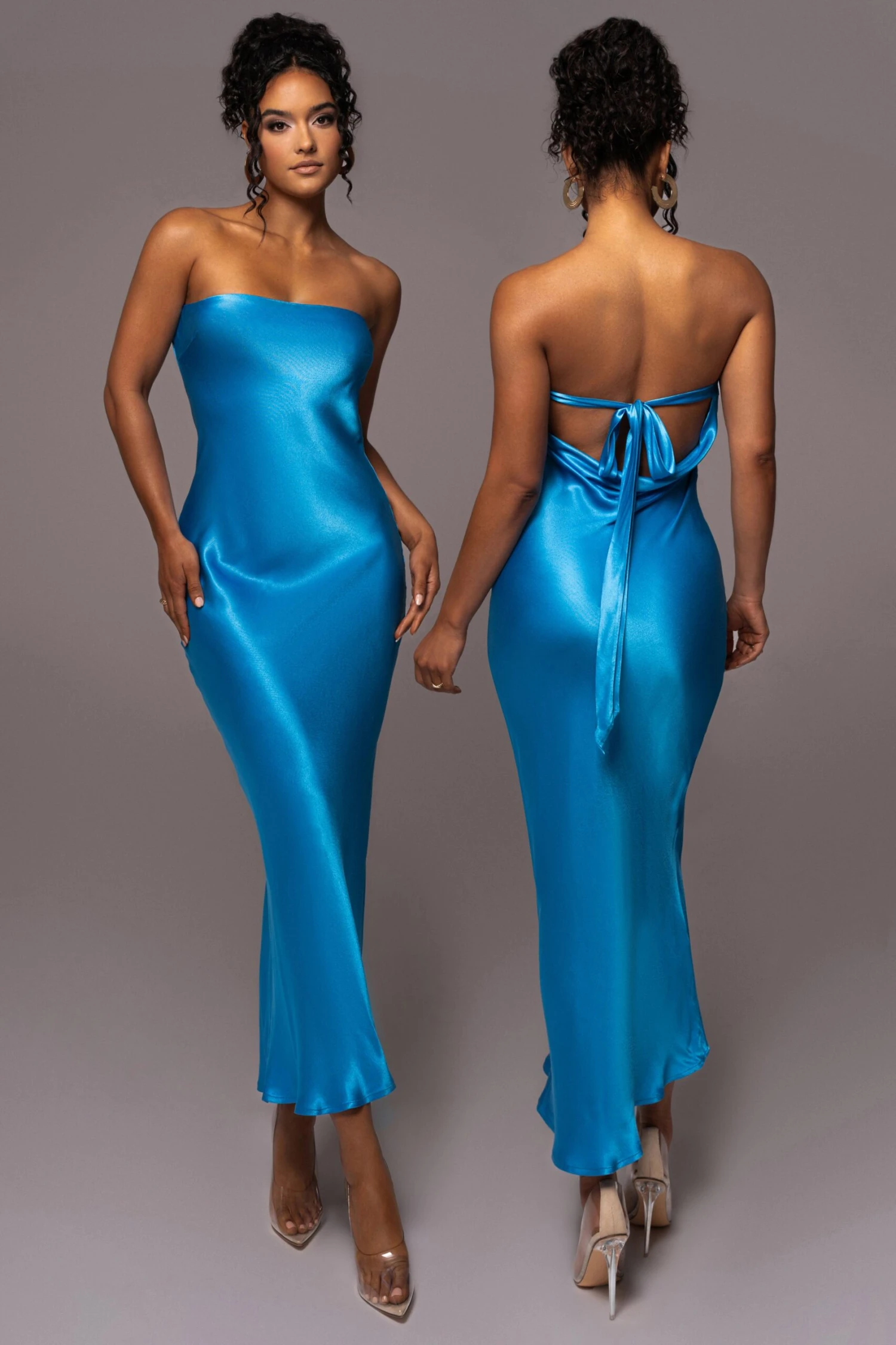 Blue Irina Satin Strapless Maxi Dress 1 Blue Irina Satin Strapless Maxi Dress