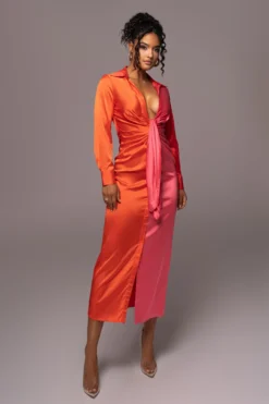 Pink Color Block Satin Midi Dress -Trendify Store PRODUCT JUL112023 NEWARRIVALS 143 scaled