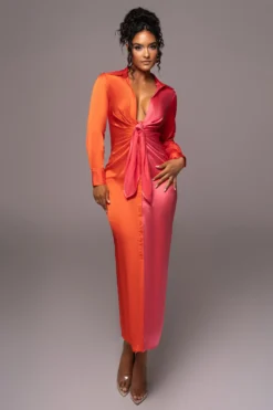 Pink Color Block Satin Midi Dress -Trendify Store PRODUCT JUL112023 NEWARRIVALS 149 scaled