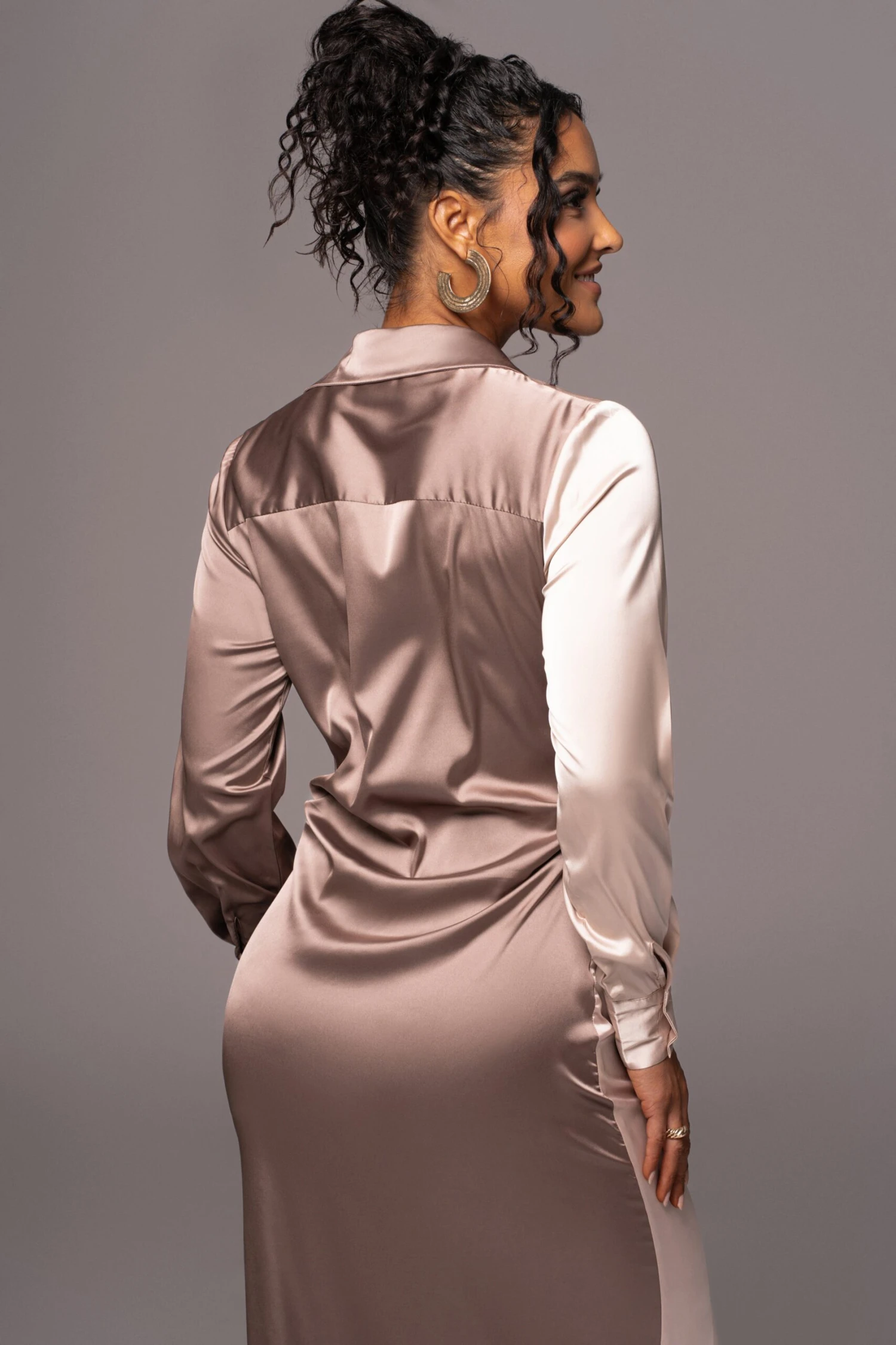 Taupe Color Block Satin Midi Dress 11 Taupe Color Block Satin Midi Dress - Image 11