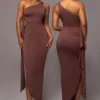 Chocolate Out Of Mind One Shoulder Dress