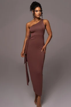 Chocolate Out Of Mind One Shoulder Dress -Trendify Store PRODUCT JUL112023 NEWARRIVALS 91 scaled