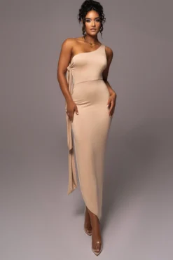 Tan Out Of Mind One Shoulder Dress -Trendify Store PRODUCT JUL112023 NEWARRIVALS 99 scaled