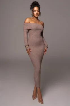 Brown Take A Chance Off-Shoulder Dress