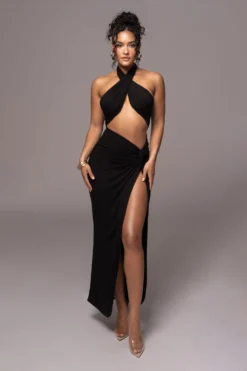 Black Tamara Halter Midi Dress