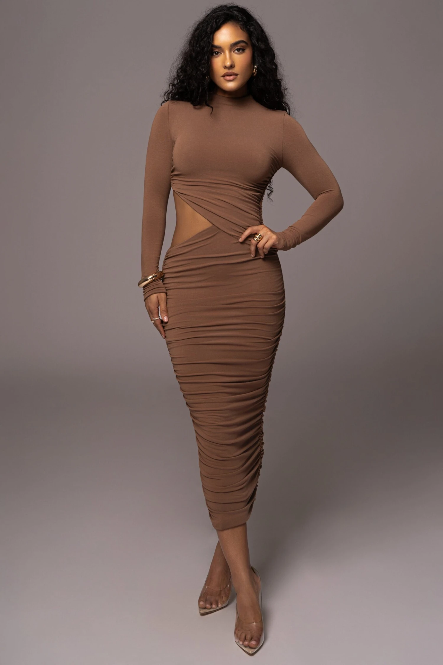 Pecan Clear Skies Mock Neck Dress 1 Pecan Clear Skies Mock Neck Dress