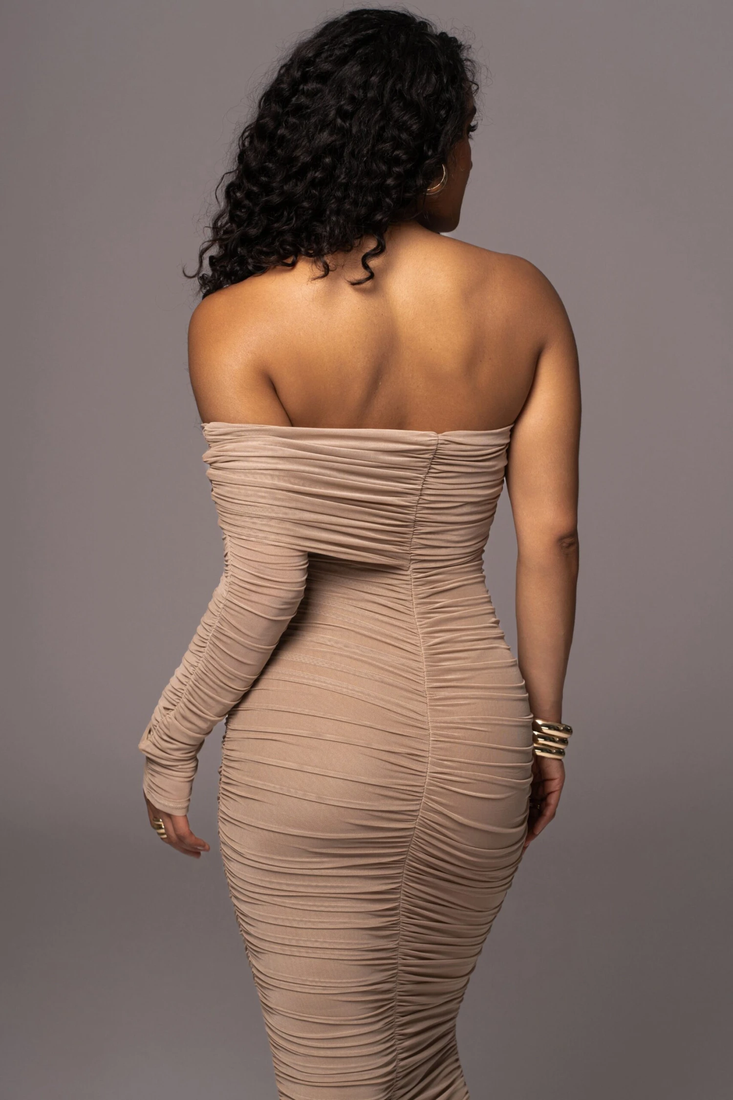Tan Denise Ruched Dress 8 Tan Denise Ruched Dress - Image 8