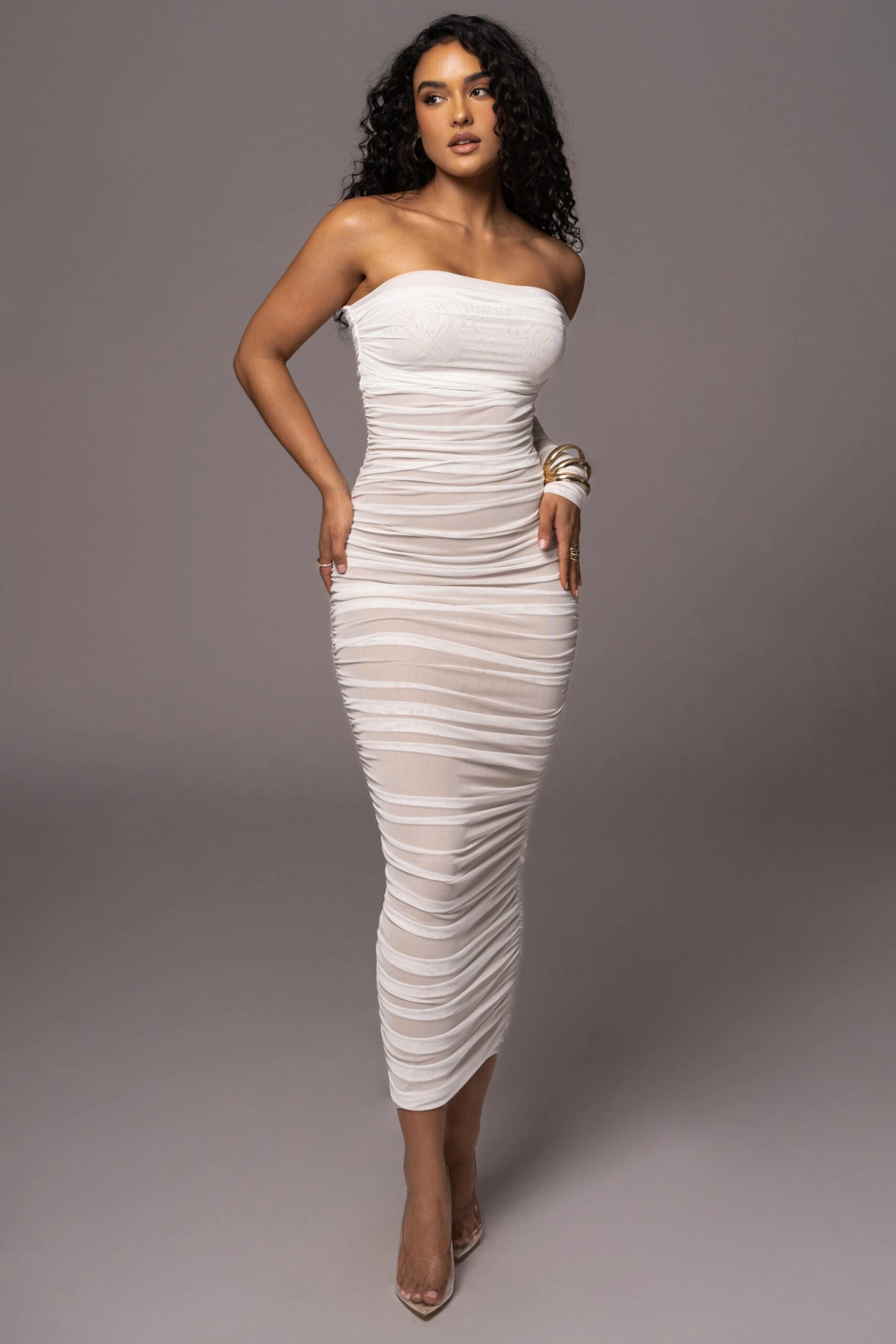 White Denise Ruched Dress 3 White Denise Ruched Dress - Image 3