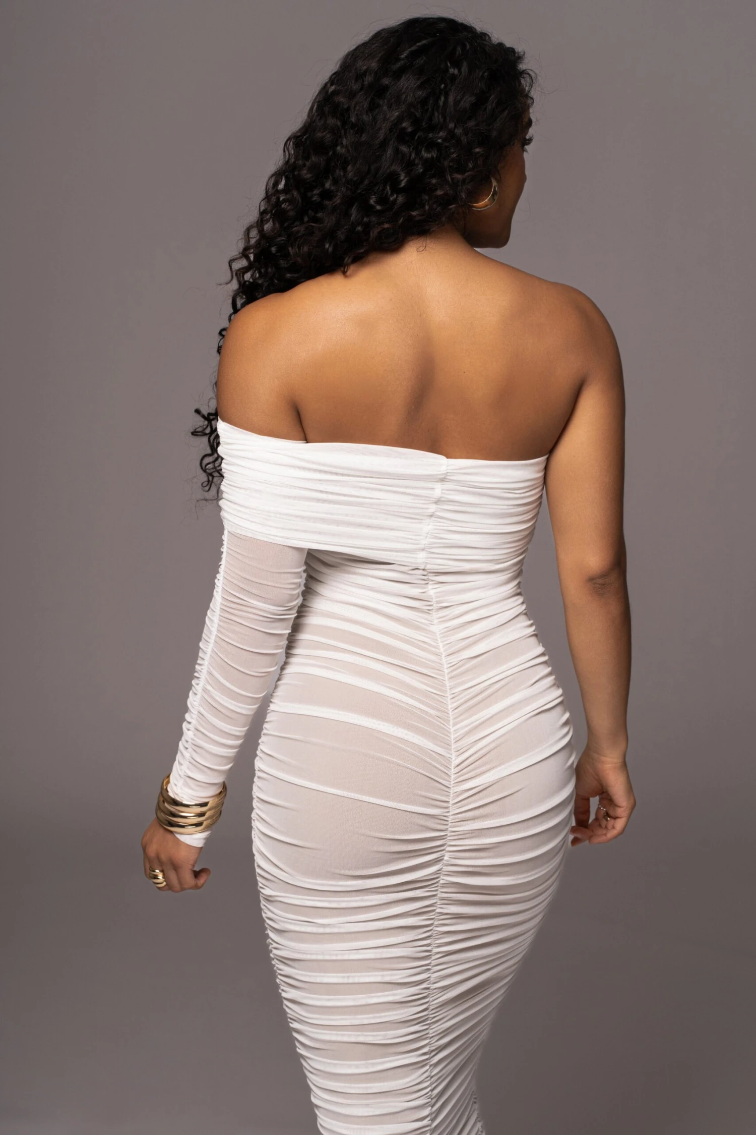 White Denise Ruched Dress 2 White Denise Ruched Dress - Image 2